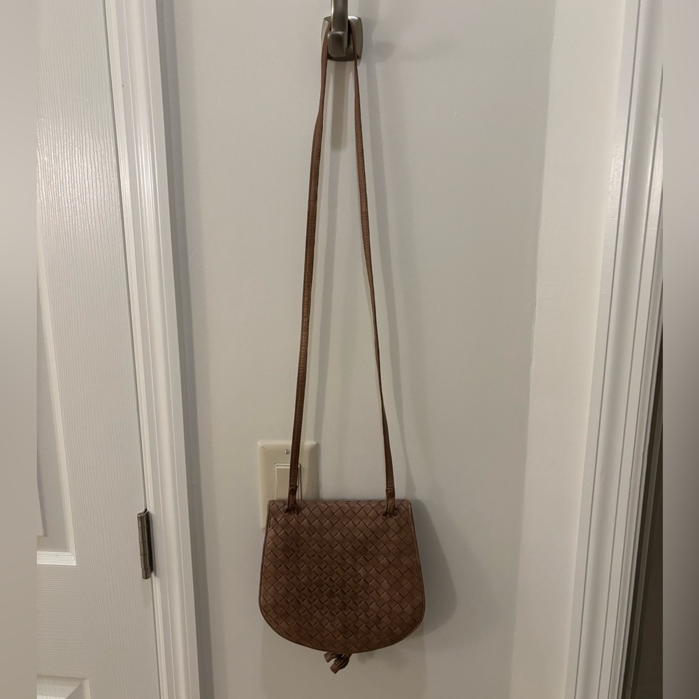 Bottega Veneta Tan Woven Crossbody Bag